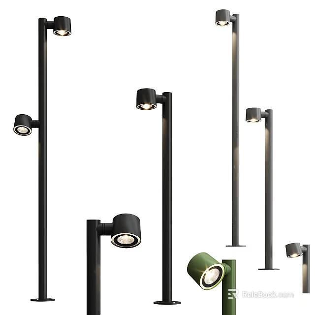Modern Outdoor Lights With Black Green Pole Sleek Design For Garden Illumination And Various Styles 3d model 