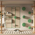 Modern Indoor Cat Tree With Wooden Poles Green Circular Platforms And Scratching Posts