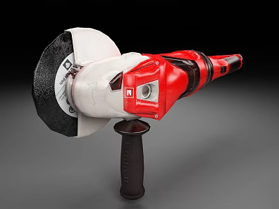 Industrial Angle Grinder With Red And White Body Black Grinding Wheel And Ergonomic Handle 3d model