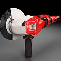 Industrial Angle Grinder With Red And White Body Black Grinding Wheel And Ergonomic Handle