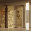 Song Style New Medium Screen Partition Wooden Screen Wire-drawing Glass 3d model