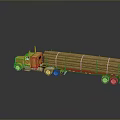 Yellow Heavy Duty Truck Transporting Loaded Logs On Red Trailer