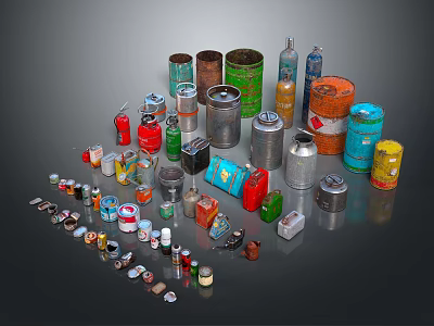 Household Items Collection of Various Cans Bottles and Containers in Different Colors and Materials 3d model