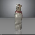 Sleeveless White Long Dress With Red Belt And Vertical Stripes Design