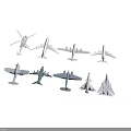 Various Airplane Models Displayed In Different Styles On Black Background 3d model