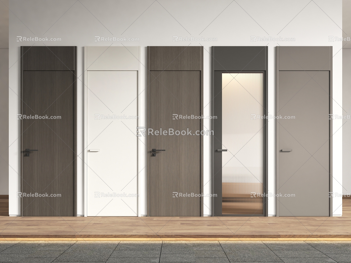 Single door bedroom door glass door combination 3d model