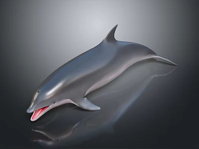 Dolphin With Open Mouth And Smooth Body On Dark Reflective Surface 3d model