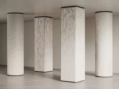 Modern Decorative Columns With Various Perforated Patterns Dots Branches Vertical Lines In Minimalist Interior Space 3d model