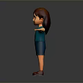 3D Character Girl with Blue Shirt Blue Shorts Red Shoes Arms Outstretched Dark Background