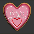 Heart Shaped Cookie With Pink Icing Love Lettering And Red Heart Design