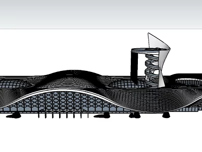 Modern Visitor Center Architecture With Wavy Roof Spiral Structure And Grid Facade 3d model