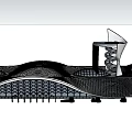 Modern Visitor Center Architecture With Wavy Roof Spiral Structure And Grid Facade