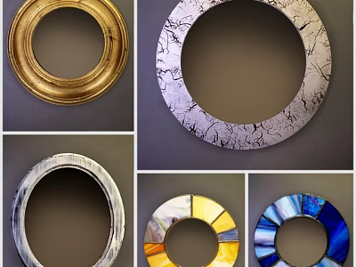 Decorative Round and Oval Mirrors with Gold Silver Crackle and Stained Glass Frames 3d model