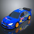 Blue Rally Car Number 5 With Yellow Wheels Stripes And Rear Spoiler