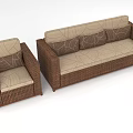 Rattan Sectional Sofa Set With Beige Patterned Cushions And Single Chair 3d model