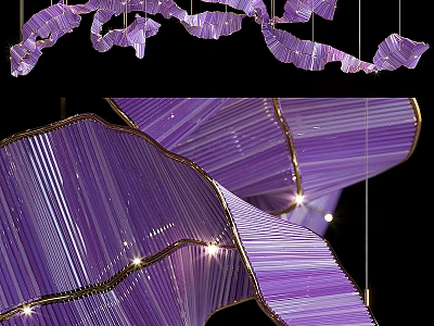 Artistic Purple Striped Chandelier With Gold Accents And Modern Hanging Design 3d model