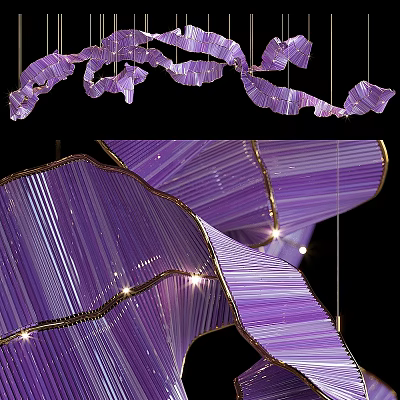 Artistic Purple Striped Chandelier With Gold Accents And Modern Hanging Design 3d model