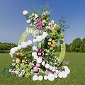 Outdoor Floral Installation With Circular Structure White Spheres Green Plants And Colorful Flowers