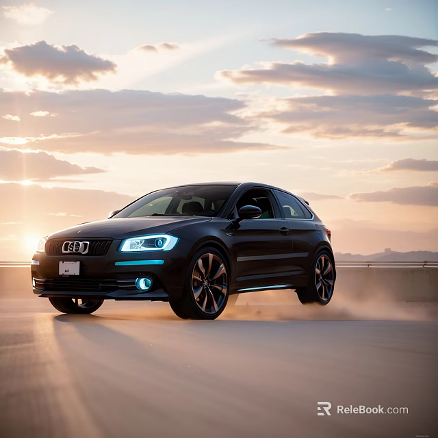 Black Audi SUV Driving On Road During Sunset With Dust And Cloudy Sky 3d model 