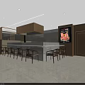 Modern Restaurant Exterior with Seafood Meat Signage Entrance Green Plants and Lighting