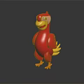 Red Cartoon Bird Character Toy Figure With Yellow Beak And Orange Feet On Dark Background