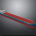 Cargo Water Vessel With Blue Red Hull And Long Red Cargo Transport Deck