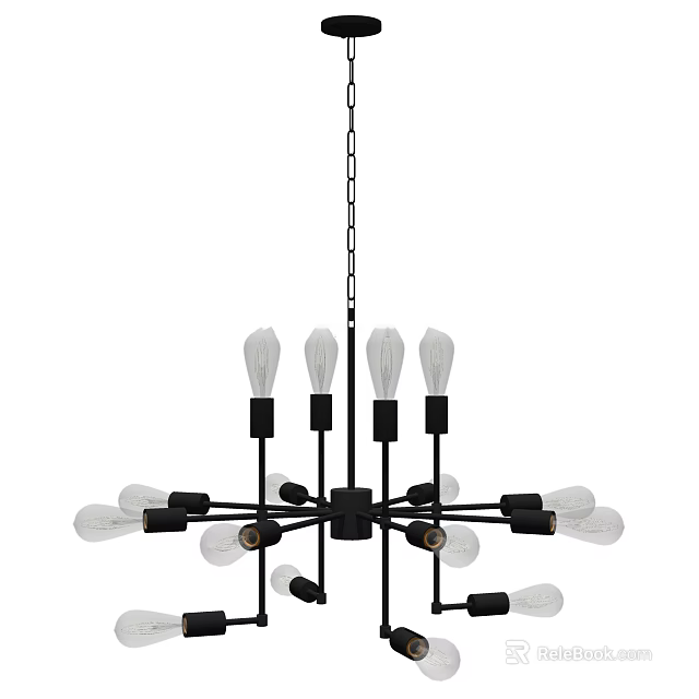 Modern Black Chandelier With Multiple Clear Glass Bulbs And Metal Frame Structure 3d model 