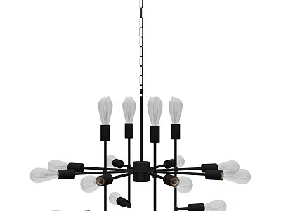 Modern Black Chandelier With Multiple Clear Glass Bulbs And Metal Frame Structure 3d model