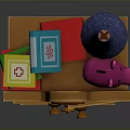 Wooden Wardrobe With Stacked Books Alarm Clock Table Lamp And Pink Decor