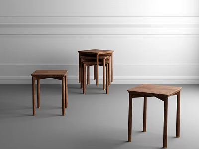 Modern Wooden Stools with Minimalist Design in Simple Interior Space 3d model
