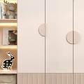Light Beige Wardrobe With Cloud Shaped Doors Arched Light Strips And Open Shelves With Decorations