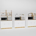 White Decorative Cabinets With Microwave Drawers Open Shelves And Dishes Cups Stationery
