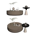 Modern Wooden Round Side Tables With Vase Books Fern Plant And Pine Cone Decor