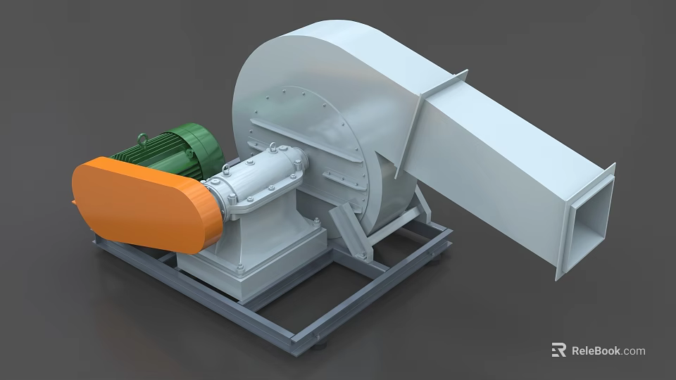 Industrial Blower Equipment with Green Motor Orange Component and White Housing Base 3d model 