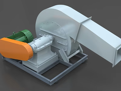 Industrial Blower Equipment with Green Motor Orange Component and White Housing Base 3d model