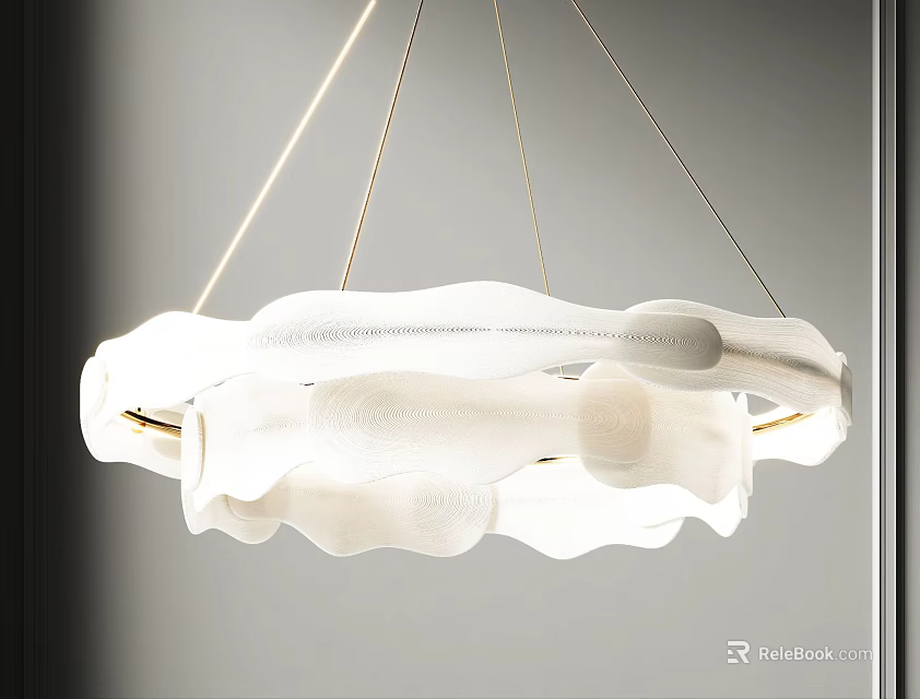Modern White Sculptural Chandelier With Golden Suspension And Elegant Design 3d model 