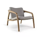 Modern Leisure Chair With Curved Wooden Frame And Gray Fabric Cushion