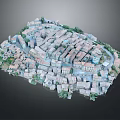 Detailed 3D Model of Traditional Town Aerial View With Buildings Streets And Greenery