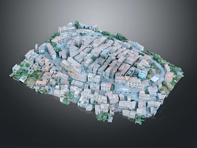 Detailed 3D Model of Traditional Town Aerial View With Buildings Streets And Greenery 3d model