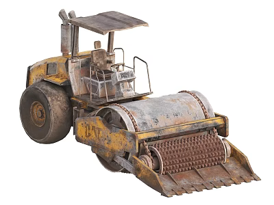 Heavy Duty Construction Road Roller With Large Metal Roller And Driver Cabin 3d model