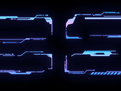 Futuristic Illuminated Wall Decor With Blue Purple Geometric Lines And Frames On Dark Background 3d model
