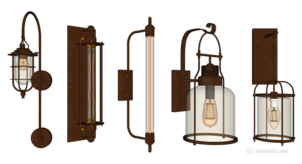 Vintage Industrial Style Wall Lamps With Metal Frame And Glass Shade Designs 3d model 
