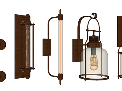 Vintage Industrial Style Wall Lamps With Metal Frame And Glass Shade Designs 3d model