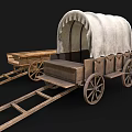 Classic Vintage Wooden Wagon With White Canvas Cover And Spoked Wheels