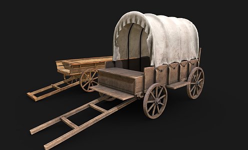 Modern old-fashioned carriage oxcart 3d model