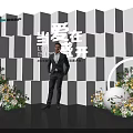 Photo Check In Spot With White Geometric Wall Floral Decor For Love Blooms Real Estate Event