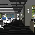 Modern Public Office Interior Design With Open Layout Desks Computers And Office Chairs 3d model