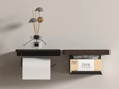 Modern Bathroom Accessories with Wall Mounted Shelf Fragrance Diffuser Tissue Box and Toilet Paper Holder 3d model