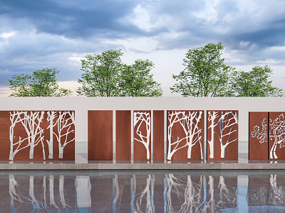 Modern Landscape Wall Rust Board Landscape Wall Perforated Board Rust Board Background Wall Hollow Out-of-Class Steel Plate Landscape Wall Art Landscape Wall model