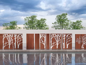 Modern Landscape Wall Rust Board Landscape Wall Perforated Board Rust Board Background Wall Hollow Out-of-Class Steel Plate Landscape Wall Art Landscape Wall 3d model